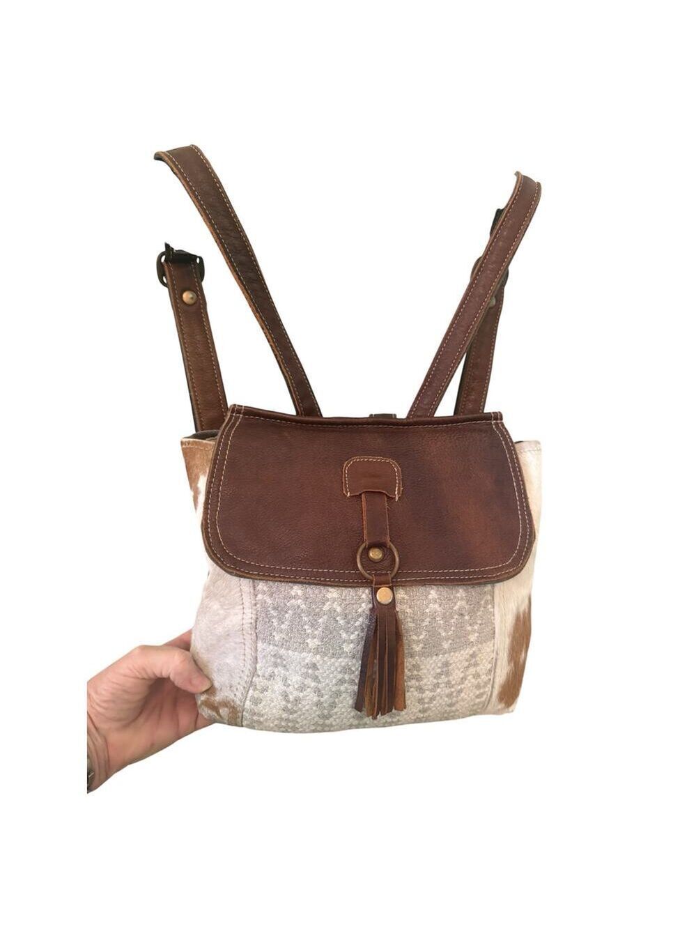 Vintage Myra Bag Gary Wool Front w/Calf fur Sides Backpack